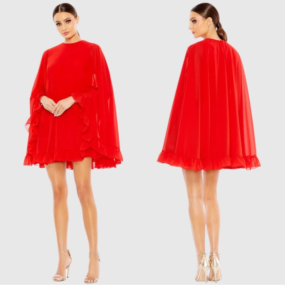 Mac Duggal Red Sleeveless Mini Dress with Mock Neck